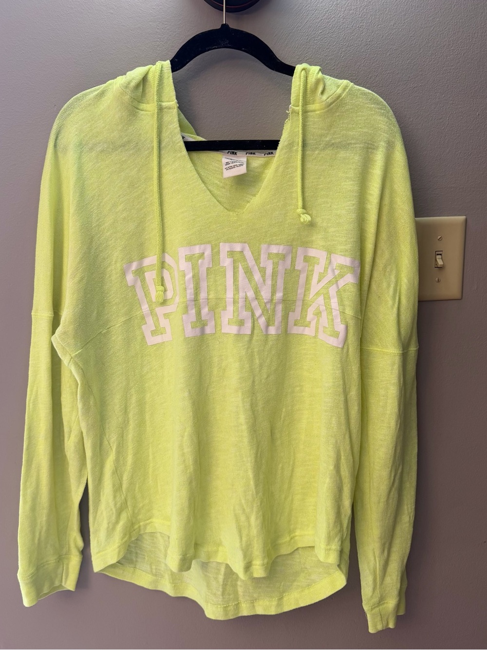 PINK Victoria's Secret Lightweight v neck Hoodie - Neon Yellow